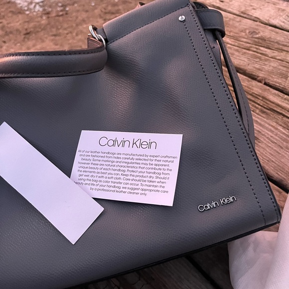 Calvin Klein NWT! Gray Satchel Handbag Purse with Dust-bag - Picture 12 of 16
